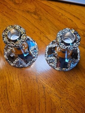 Godinger Silver Plated 20th Century Baroque Ornate Pair of Candle Holders